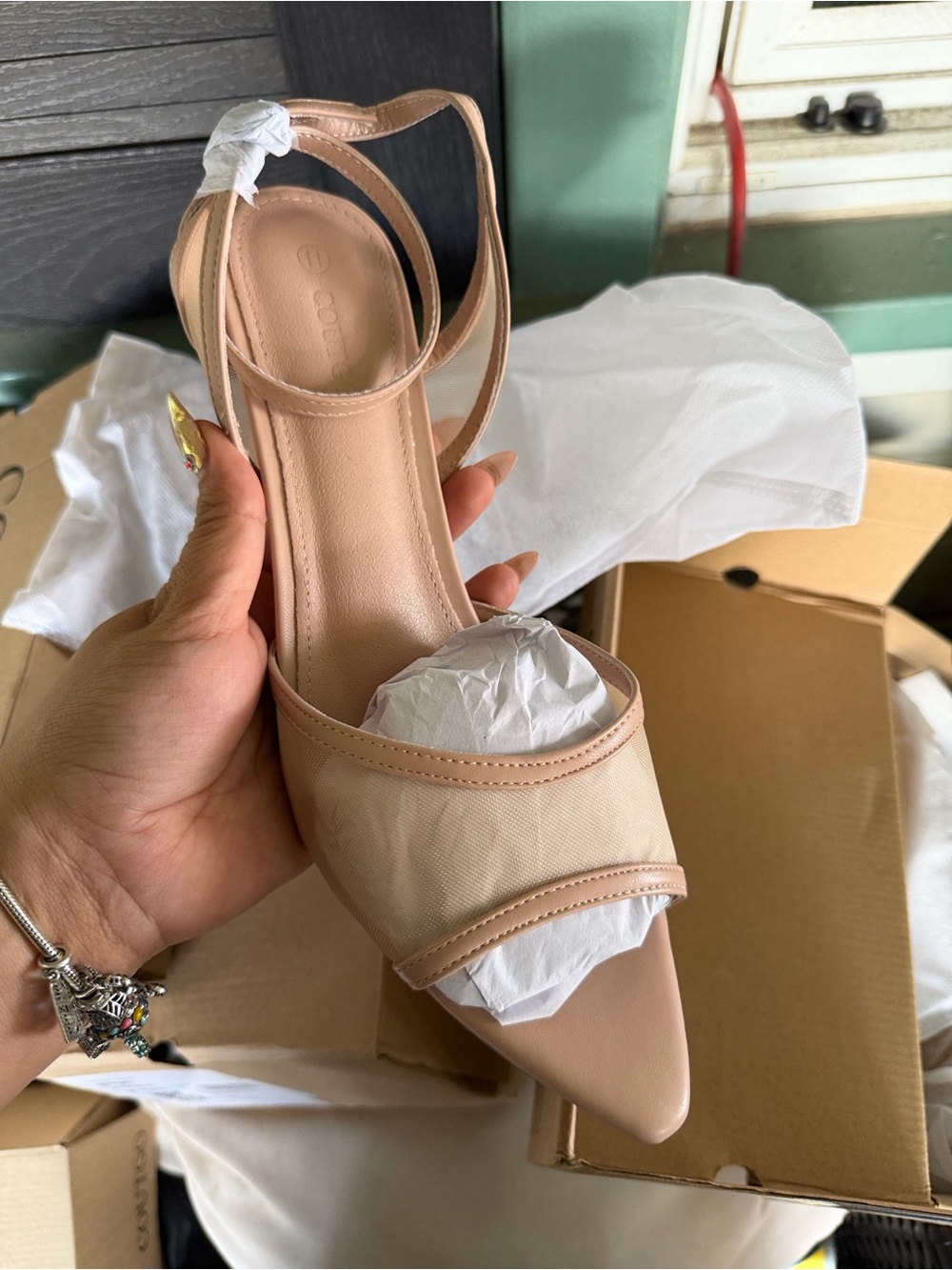 Elegant Nude Pointed-Toe Ankle-Strap Women’s Shoe heels